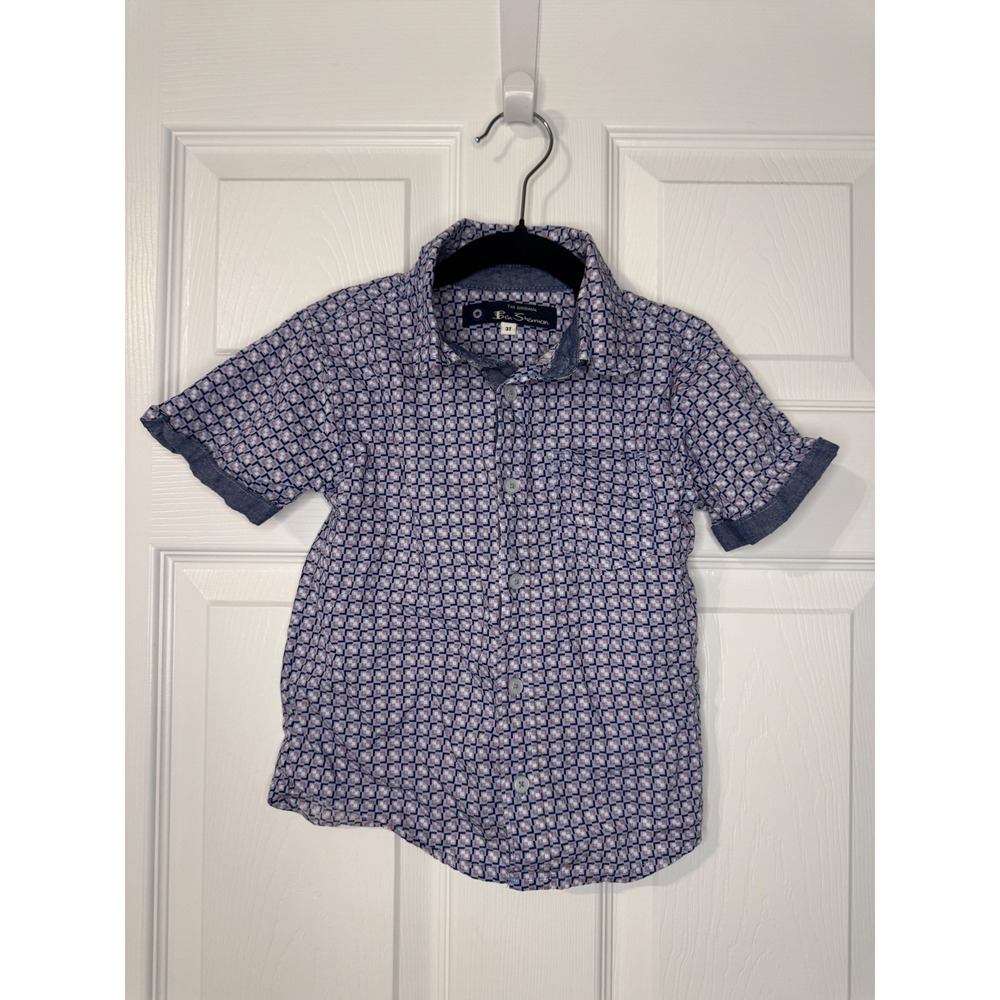 Ben Sherman Kids Blue Geometric Print Short Sleeve Button Down Shirt 3T